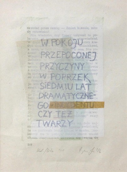 Poem - W pokoju | litografia, collage | 14x10cm
